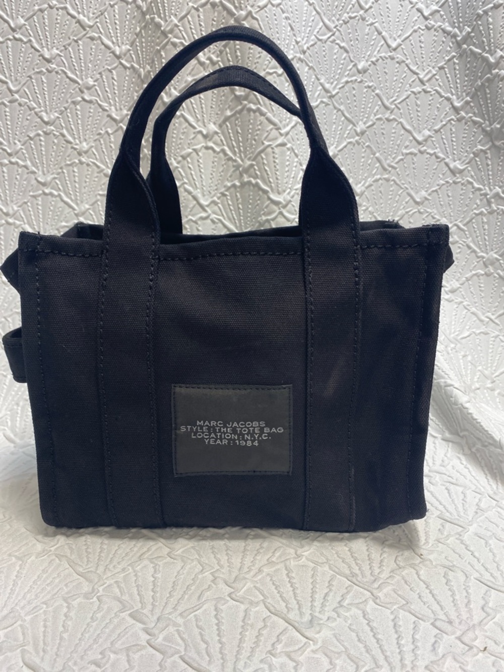 Marc Jacobs small Black Canvas The Tote Bag with Logo roomy easy clean designer - Picture 4 of 16